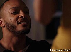 Redhead tranny Rubi Maxim rides big black cock hardcore.