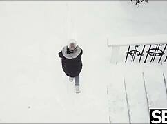 cute lovers feel the heat on a snowy day with intense fucking and bouncing boobs