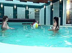 Three Gorgeous Bombshells Share Poolside Cock