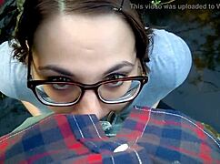 Teen Babe Gives Public Blowjob During Forest Walk.