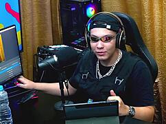 latina brazilian redhead flora vip gets sensual in podcast interview, showing breasts and cock