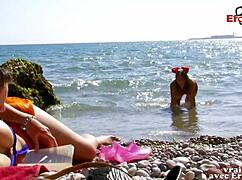 French Teens Threesome Beach!