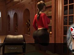 Does the secretary tease with her huge tits in the office?