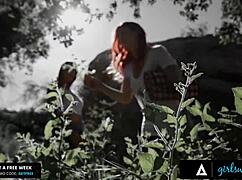 riley reid masturbates outdoors, fantasizing about lesbian girls fucking hard