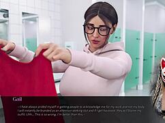 Does the secretary tease with her huge tits in the office?