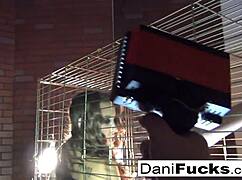 sexy dani daniels acts like a bitch in the cage, masturbating her pussy.