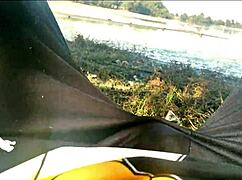 wife gives blowjob at the lake in public