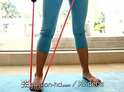 Tiny yoga student fucks big dick instructor.