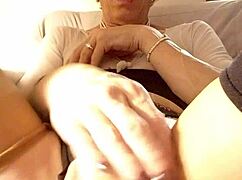 Transgender playing with her big cock