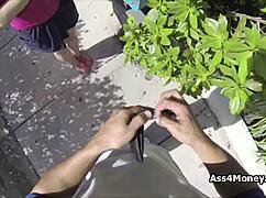 Broke teen 18+ transitions from payphone to sucking cock in public pov