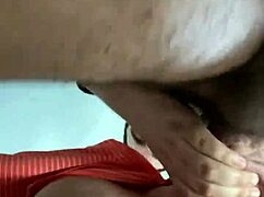 I watch from behind as he gags on my hairy cock