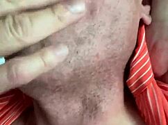 I watch from behind as he gags on my hairy cock