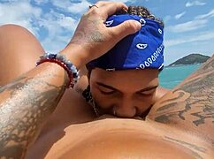 Tatuada gostosa goes bareback on nudist beach rock in Rio de Janeiro, Brazil. Her interracial encounter shocks onlookers