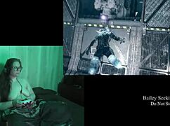 naked brunette bbw with big natural tits plays deadspace part 8 in casual gaming session
