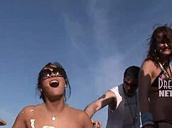 Spring Break Coeds Lick Whip Cream Off Tits!