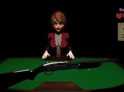 in x roulette 2, curvy girl gets blowbang and bukkake on table