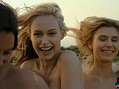 Four Lesbian Girlfriends Rip Clothes and Enjoy Pussies on Beach