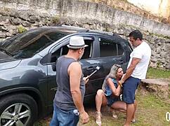 Blonde pornstar Katharine Madrid gets big cock from Tony Tigrao and Binho Ted backstage in USA. Spanish tits and ass action.