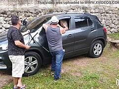 Blonde pornstar Katharine Madrid gets big cock from Tony Tigrao and Binho Ted backstage in USA. Spanish tits and ass action.