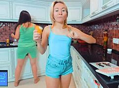 i got the teen slut to clean the kitchen with toys