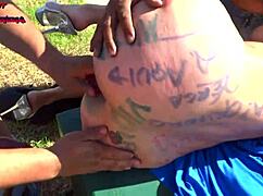 Danna Hot Begs for Dick from Two Fat Guys and Gets Fucked on the Street!