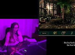 brunette bbw exposes big natural tits in game