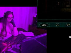 brunette bbw exposes big natural tits in game