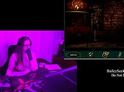 brunette bbw exposes big natural tits in game