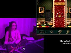 brunette bbw exposes big natural tits in game