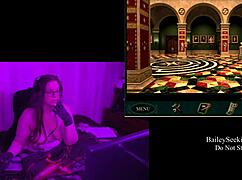 brunette bbw exposes big natural tits in game