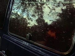 Sexy Blonde Nude Girl With Hairy Boobs In Car Outdoor.