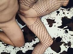 milf wife in fishnets gets her ass stretched hard!