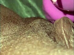 Ebony BBW Milaj explores her big tits and vagina with a new wand vibrator in POV