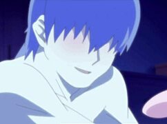 Detailed hentai anime scene featuring a trio of characters in explicit sexual acts