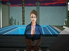 in my new family, the brunette milf gives a handjob to the redhead amateur while playing a game with monster cocks