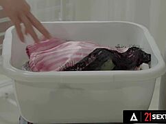 Hot blonde Amy Douxxx rides dick cowgirl style and gets sticky facial