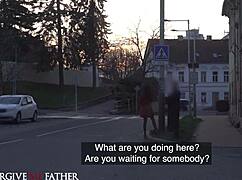 Sexy Brunette in Stockings Confesses Rough Sex Love to Preacher with Choking and Cumshot