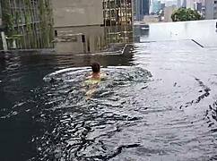 Stand up piss in clubhouse shower hot pee on my legs