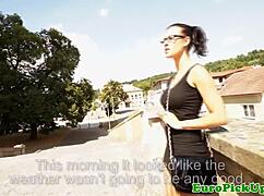 euro slut in glasses gets a facial from neighbor