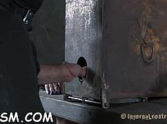 clamped up sweetheart screams as hook penetrates her anal with toy!