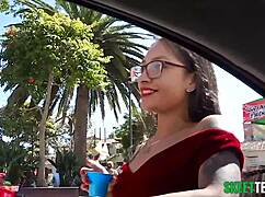 Latina with Glasses Bangs Outdoors for Quick Cash