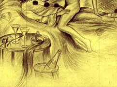 Bold vintage erotic cartoon illustration.