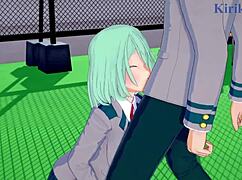 Toru hagakure and kaoruko awata have intense sex with izuku midoriya in my hero academia hentai.