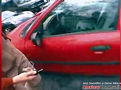 Red-haired milf gets cum all over her ass in pickup