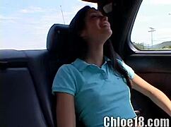 Chloe 18 fingers pussy showing natural tits at car 😍
