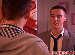 horny gay twinks engage in a crazy threeway deepthroat blowjob