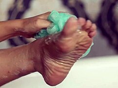 Lady snow pleasures herself in pool with golden shower ending