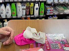 asian ladyboy showing new thong in convenience store