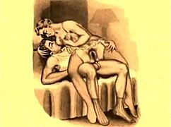 Retro vintage cartoon anime hentai illustration featuring erotic scenes