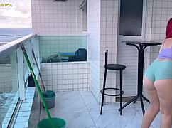 i hired a naughty maid who wears tiny shorts, her ass drives me wild with desire